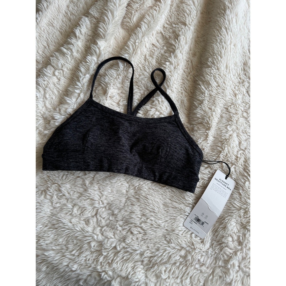NWT Alo Yoga Dark Grey Heather Allosoft Gratitude Sports Bra Size S
